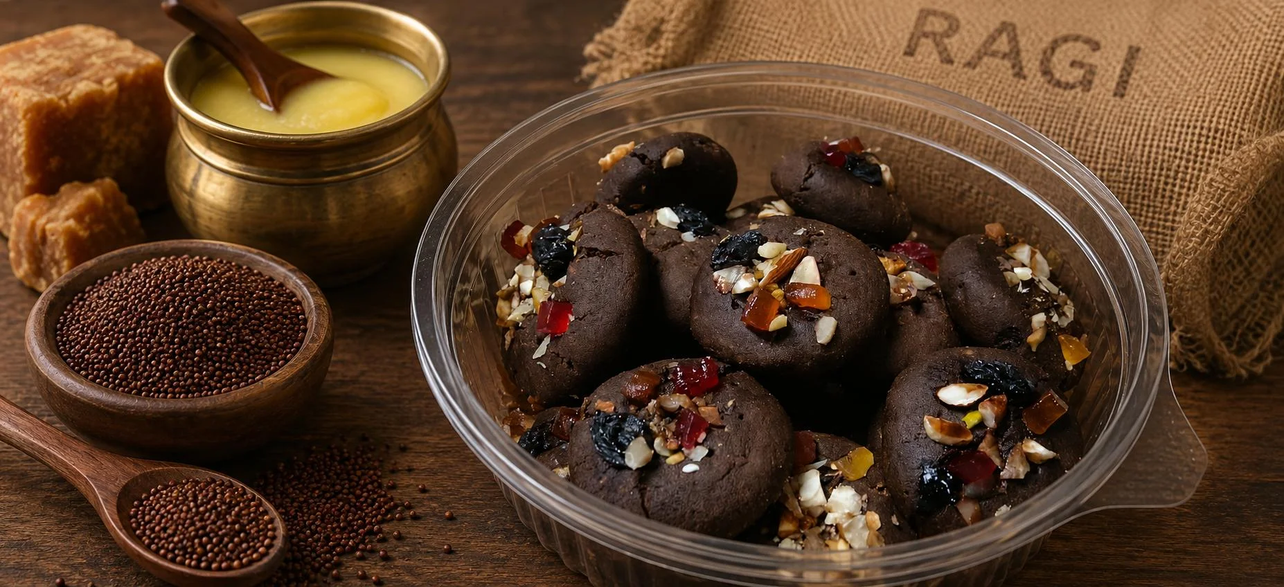 Ragi Jaggery Dry-Fruit Cookies