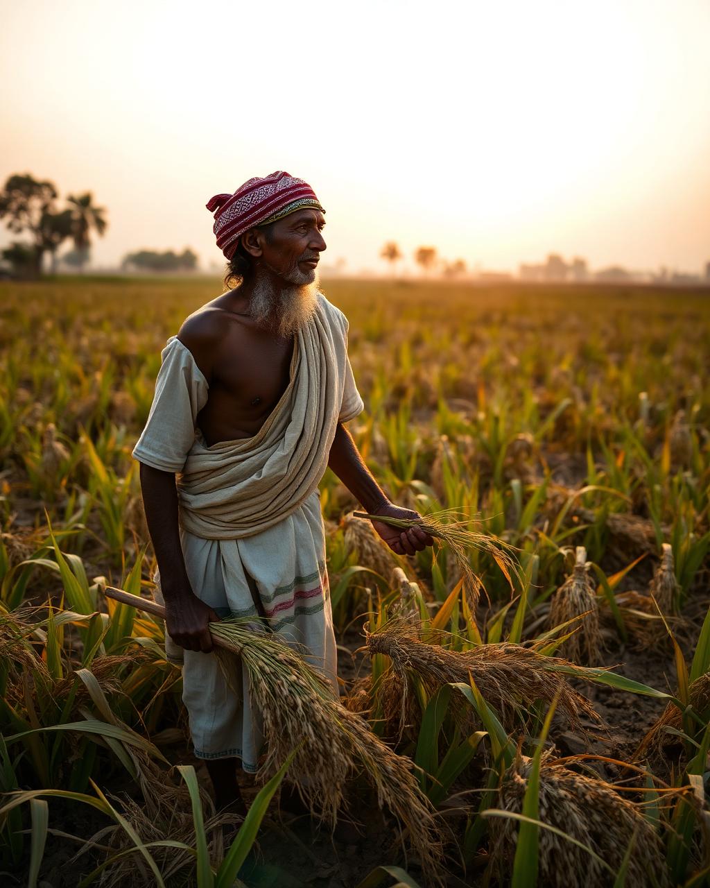 Grainly co. farmer harvesting crops at golden hour in Gujarat